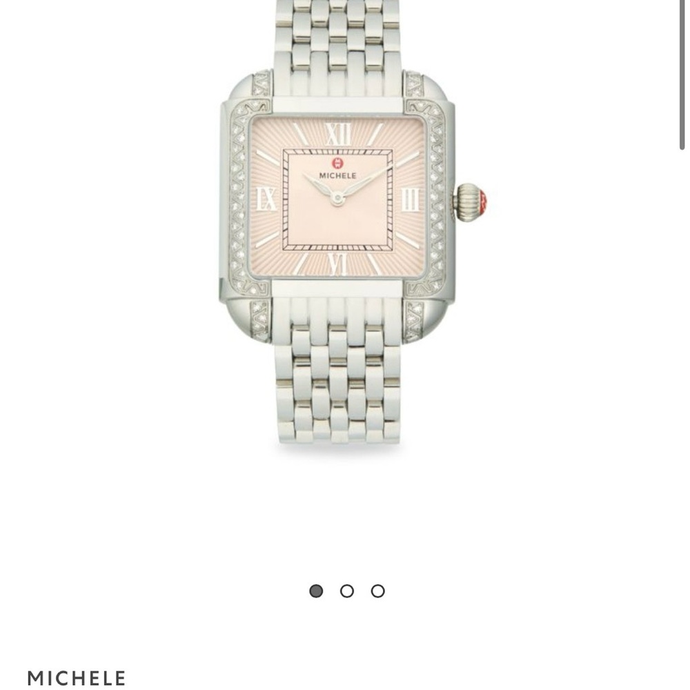 Michele Silver Watch with Pink Dial